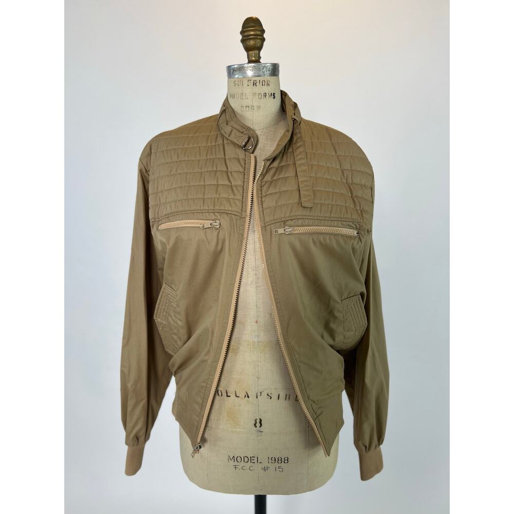 VTG 80s Perm Man Tan Bomber Jacket Quilted Moto Windbreaker Zip Made in Korea M
